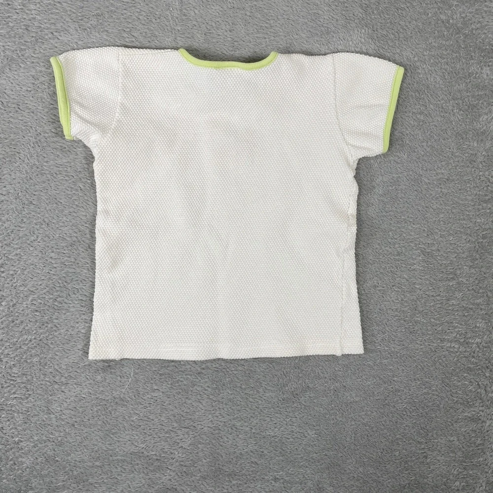 OshKosh Bgosh Shirt Kids 4 White Ringer Waffle Knit Cherry Sunflower USA Vintage